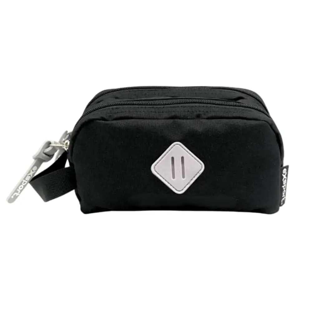 Exsport-2526553-Black-2-Zippers-Pencil-Case-or-Travel-Pouch Exsport 2526553 black 2 zippers pencil case or travel pouch