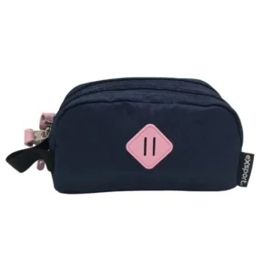 Exsport 2526553 navy blue 2 zippers pencil case or travel pouch