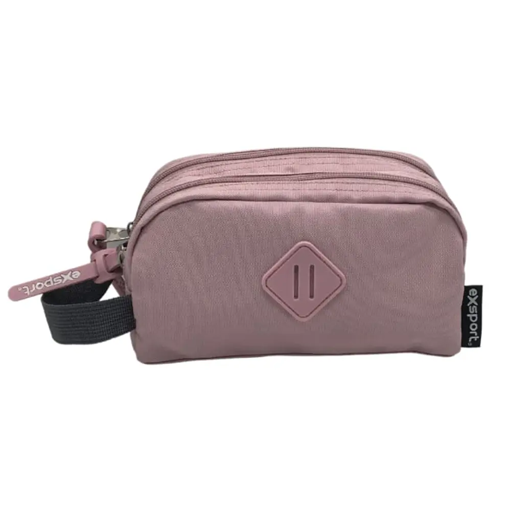Exsport-2526553-Pink-2-Zippers-Pencil-Case-or-Travel-Pouch Exsport 2526553 pink 2 zippers pencil case or travel pouch