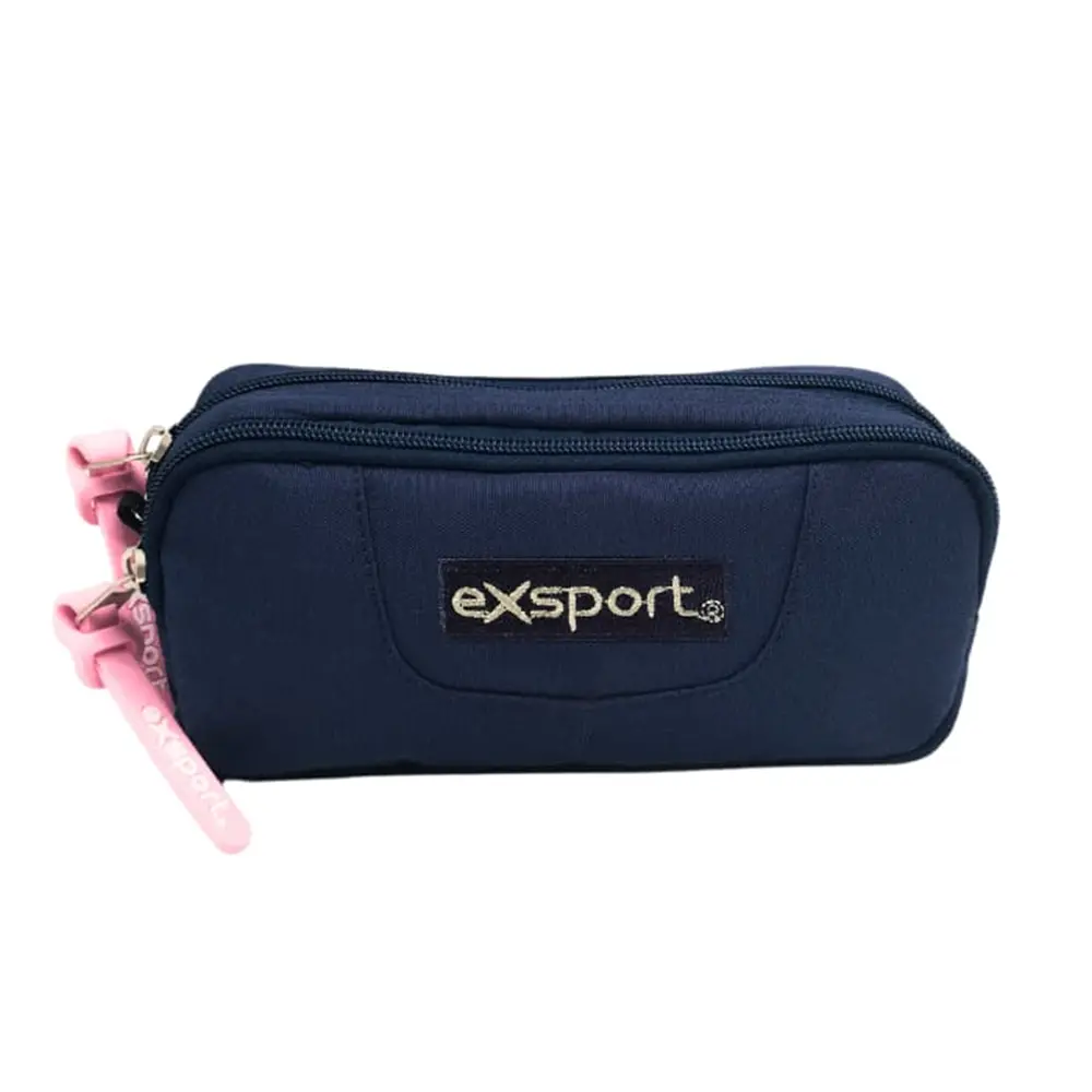 Exsport-2526554-Navy-Blue-2-Zippers-Pencil-Case Exsport 2526554 navy blue 2 zippers pencil case