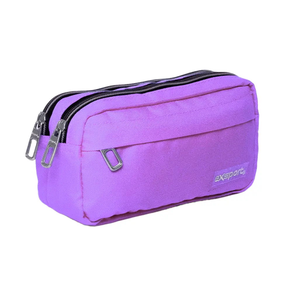 Exsport-2526577-Purple-2-Zippers-Pencil-Case-with-Front-Zipper Exsport 2526577 purple 2 zippers pencil case with front zipper