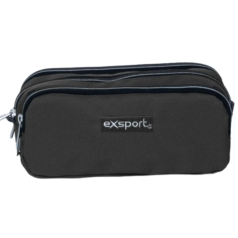 Exsport-2526578-Dark-Grey-3-Zippers-Pencil-Case Exsport 2526578 dark grey 3 zippers pencil case