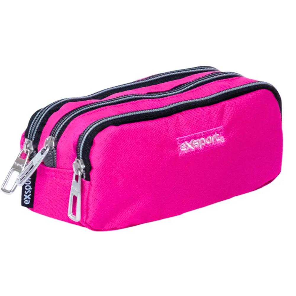 Exsport-2526578-Fuchsia-3-Zippers-Pencil-Case Exsport 2526578 fuchsia 3 zippers pencil case