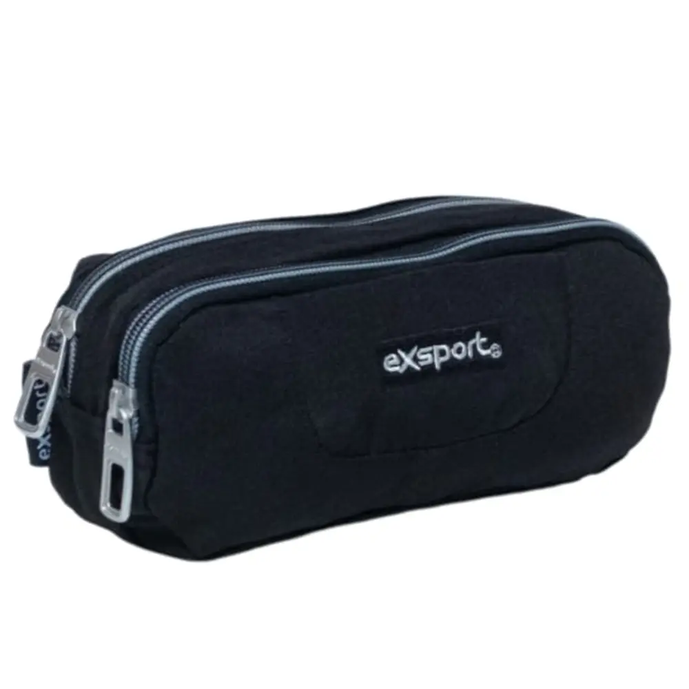 Exsport-2526580-Black-2-Zippers-Pencil-Case Exsport 2526580 black 2 zippers pencil case