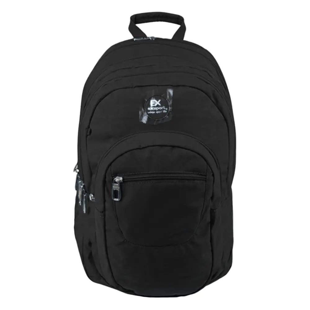Exsport 2526602 black 6 zippers backpack