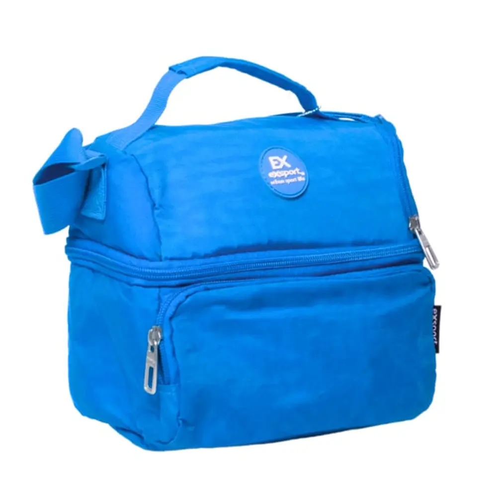Exsport 2526605 blue 2 zippers lunch bag with front pocket