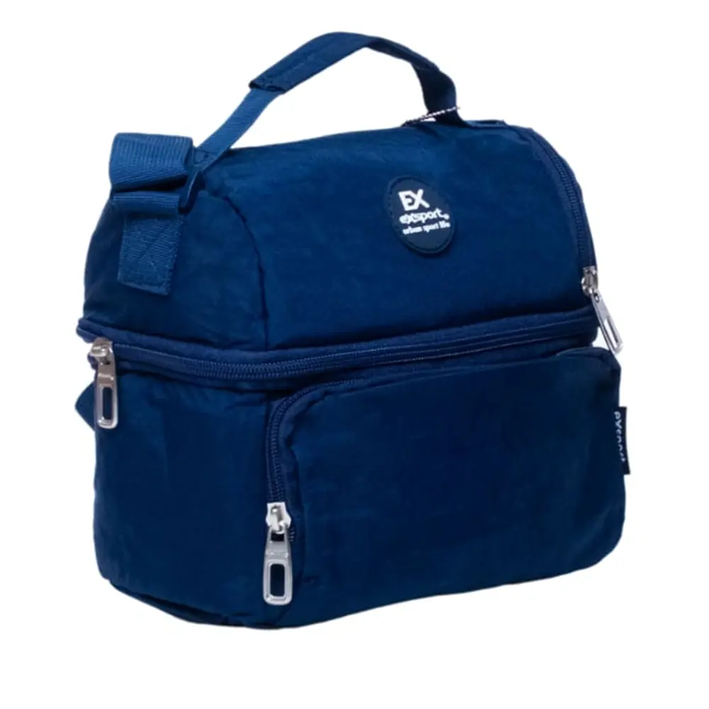 Exsport 2526605 navy blue 2 zippers lunch bag with front pocket
