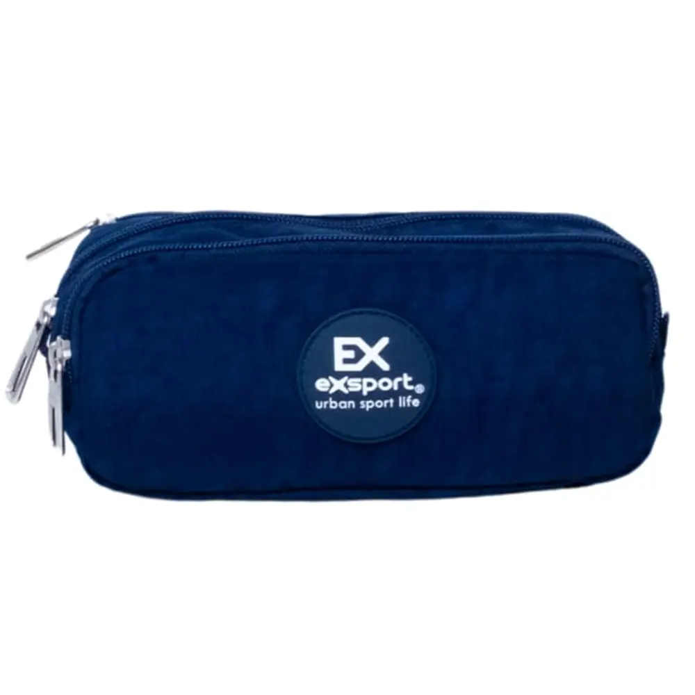 Exsport 2526607 navy blue 3 zippers pencil case