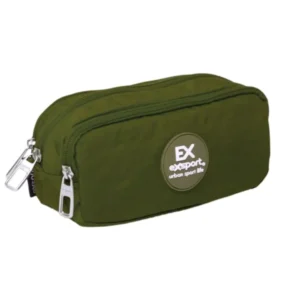 Exsport 2526607 olive green 3 zippers pencil case