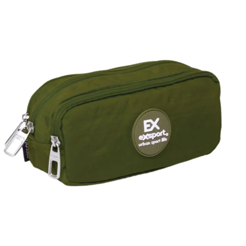 Exsport 2526607 olive green 3 zippers pencil case