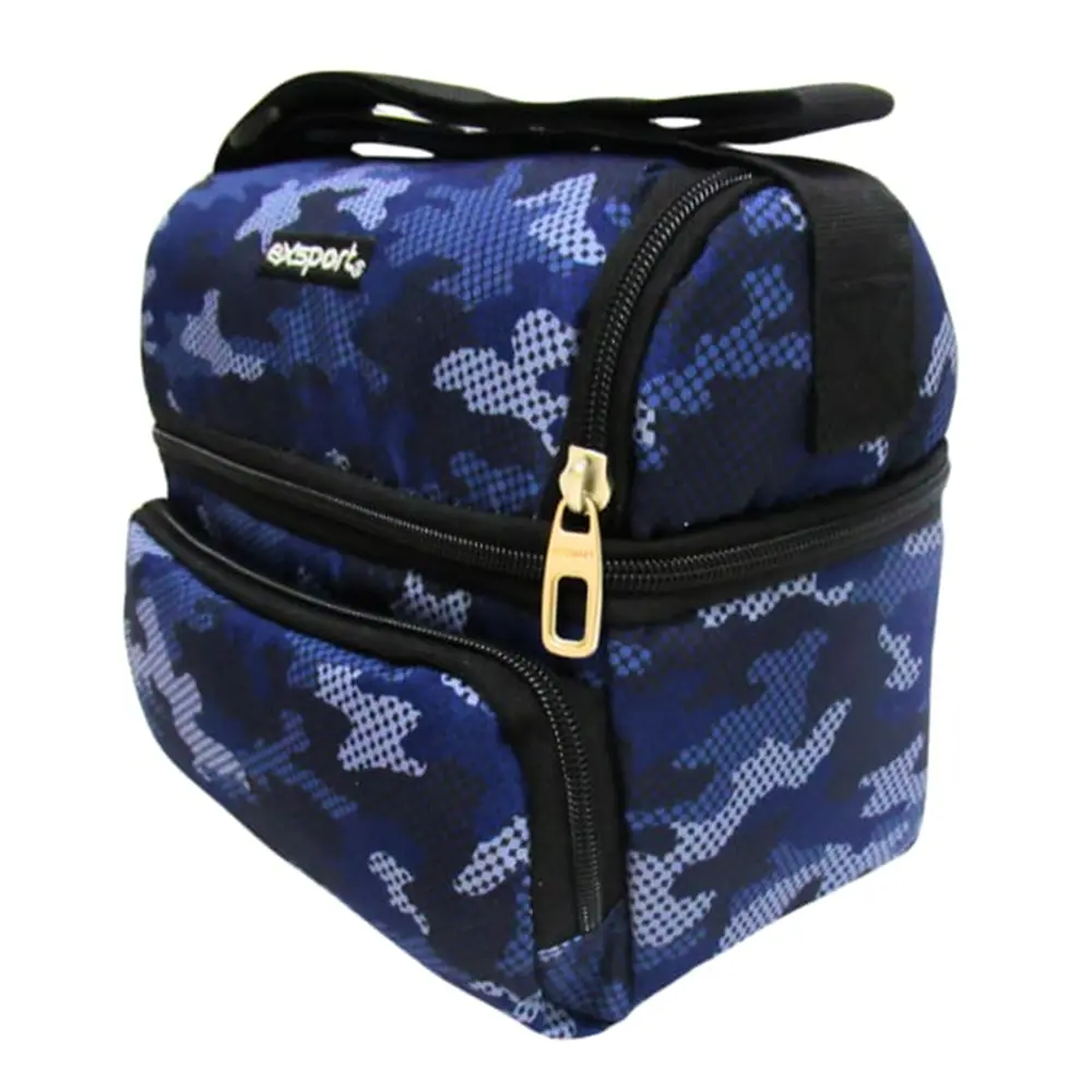 Exsport-2526904-Blue-Camo-2-Zippers-Lunch-Bag-with-Front-Pocket Exsport 2526904 blue camo 2 zippers lunch bag with front pocket