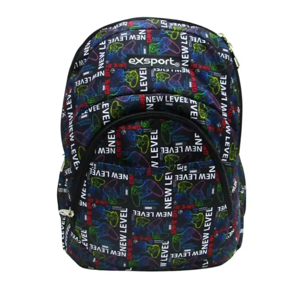 Exsport 2526911 gaming design 4 zippers black backpack