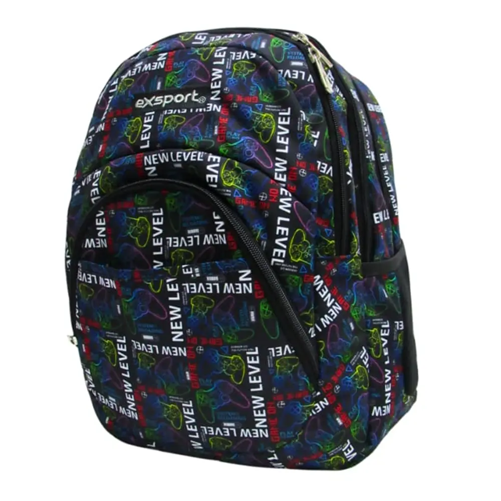 Exsport 2526911 gaming design 4 zippers black backpack1