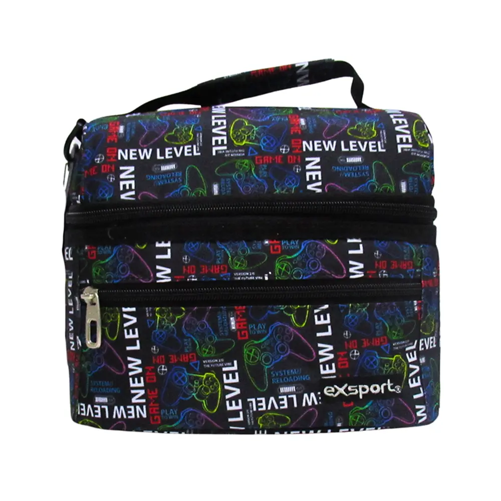 Exsport 2526913 gaming design 2 zippers black lunch bag