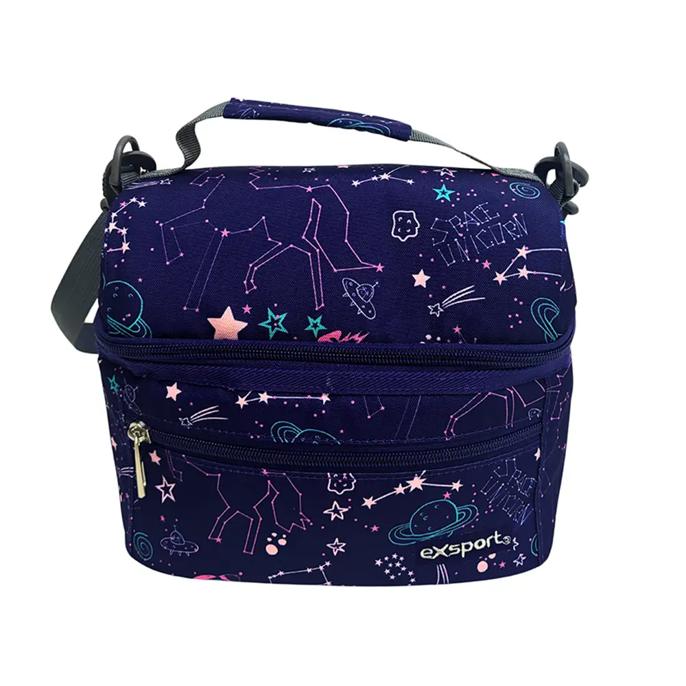 Exsport 2526913 space design 2 zippers purple lunch bag