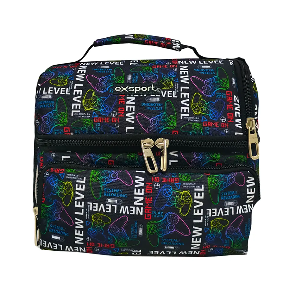 Exsport-2526914-Gaming-Design-2-Zippers-Lunch-Bag-with-Front-Pocket Exsport 2526914 gaming design 2 zippers lunch bag with front pocket