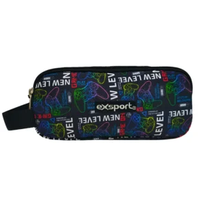 Exsport 2526915 gaming design 3 zippers black pencil case