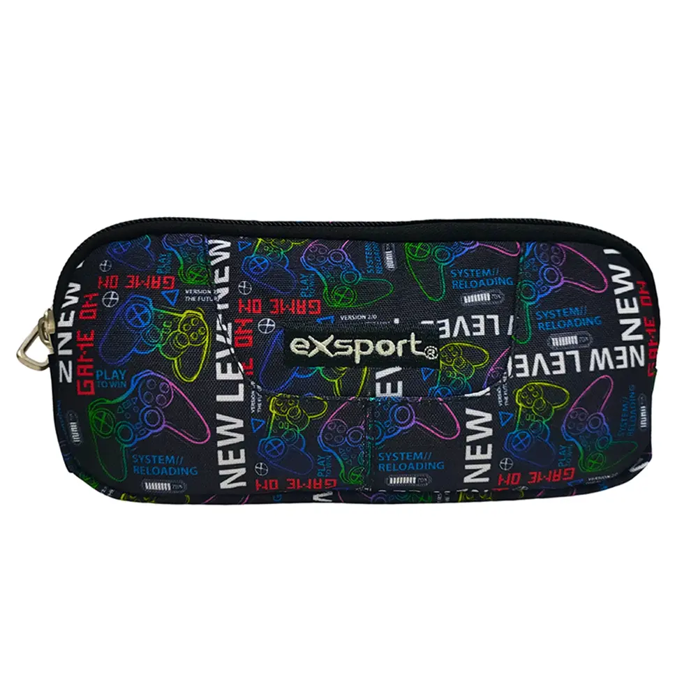 Exsport 2526916 gaming design 2 zippers black pencil case