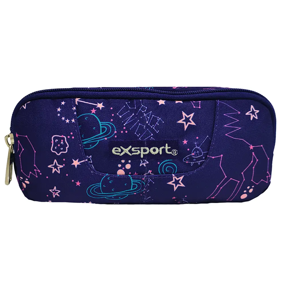 Exsport 2526916 space design 2 zippers purple pencil case