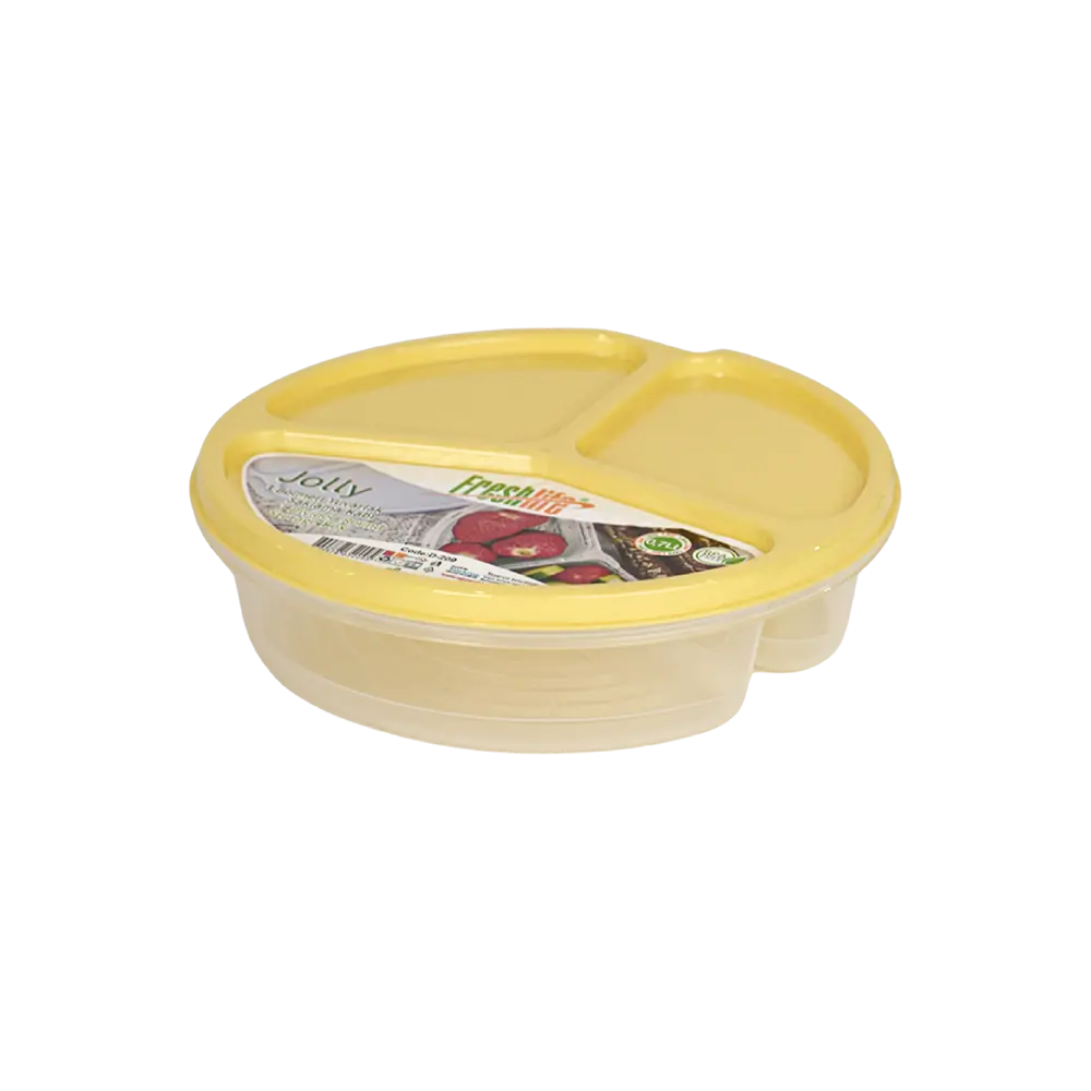 Freshlife 700ml 3 devided round yellow storage box