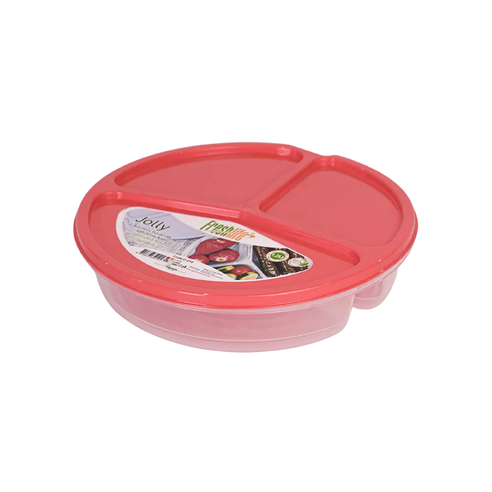 Freshlife 800ml 3 devided round red storage box
