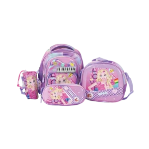 Genius 12in barbie design 2 zippers purple kids backpack set