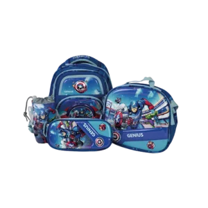 Genius 12in captain america design 2 zippers blue kids backpack set