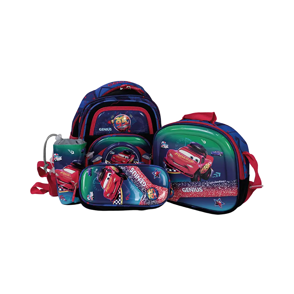 Genius 12in car design 2 zippers navy blue kids backpack set