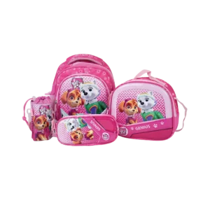 Genius 12in dogs design 2 zippers fuchsia kids backpack set