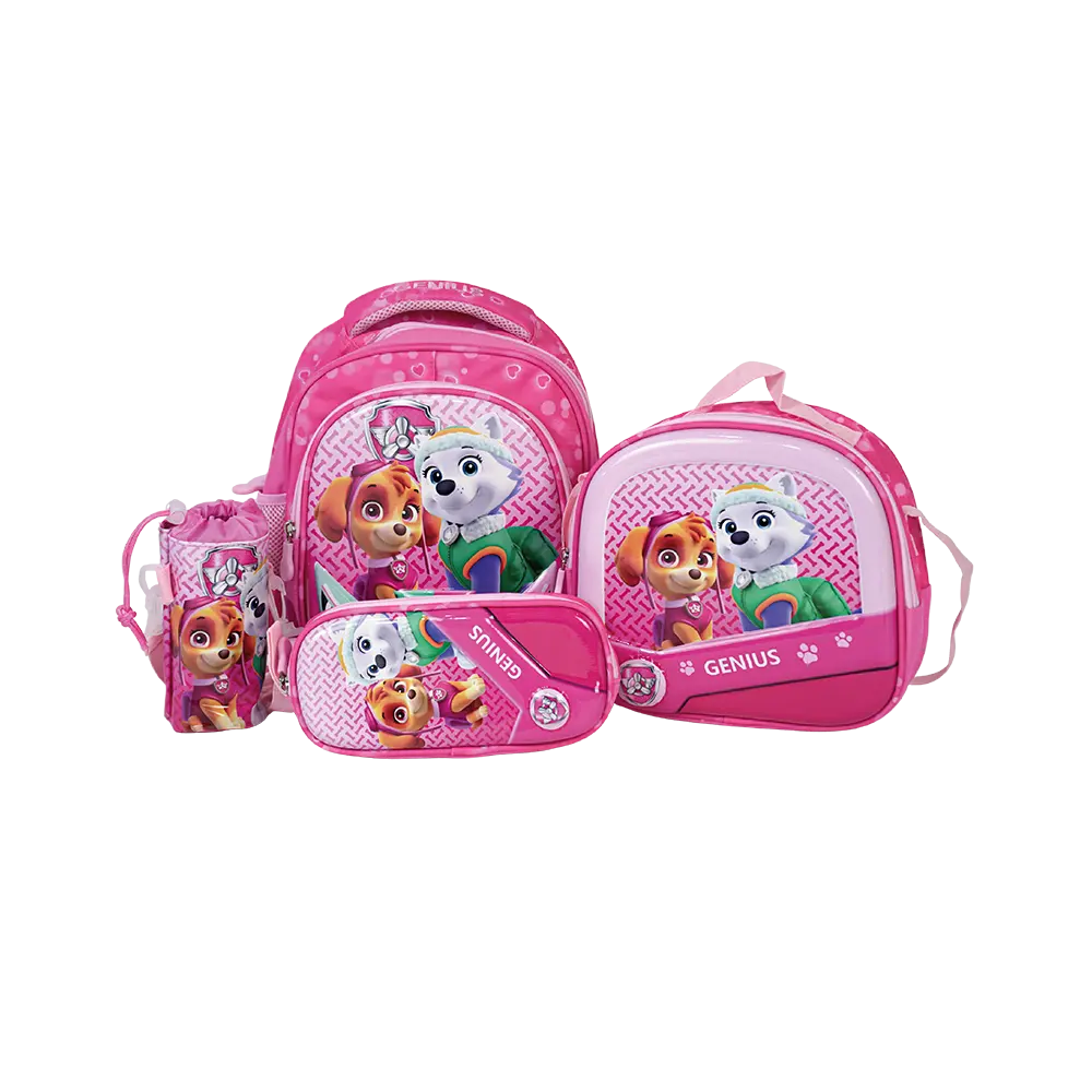 Genius 12in dogs design 2 zippers fuchsia kids backpack set