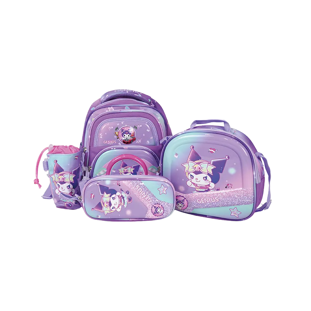 Genius-12in-Kuromi-Design-2-Zippers-Purple-Kids-Backpack-Set Genius 12in kuromi design 2 zippers purple kids backpack set