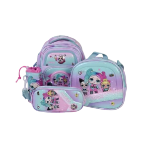 Genius 12in lol design 2 zippers aqua & purple kids backpack set
