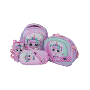 Genius 12in lol design 2 zippers purple & pink kids backpack set