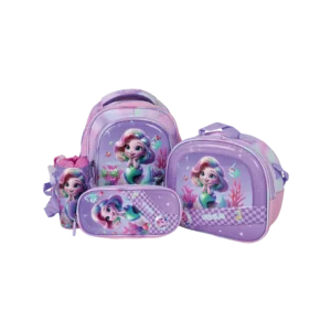 Genius 12in meramid design 2 zippers pink & purple kids backpack set