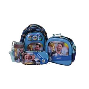 Genius 12in messi design 2 zippers blue kids backpack set
