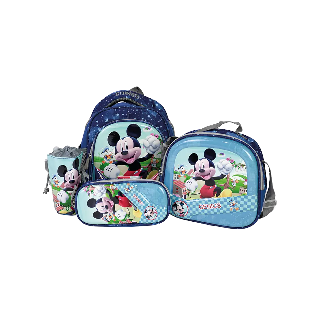 Genius 12in mickey mouse design 2 zippers blue kids backpack set