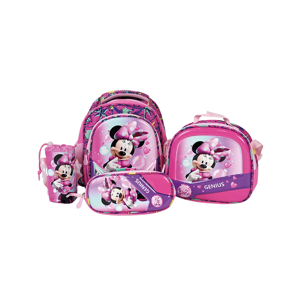 Genius 12in mini mouse design 2 zippers fuchsia kids backpack set