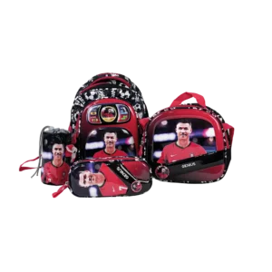 Genius 12in ronaldo design 2 zippers black & red kids backpack set