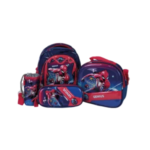 Genius 12in spiderman design 2 zippers navy blue kids backpack set