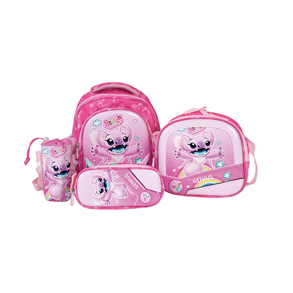 Genius 12in stitch design 2 zippers fuchsia & pink kids backpack set