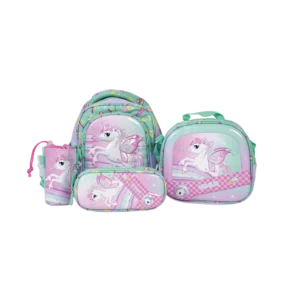 Genius 12in unicorn design 2 zippers aqua kids backpack set