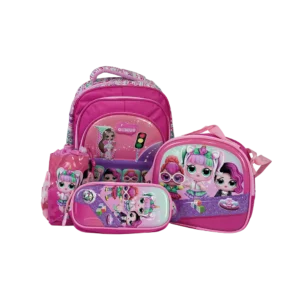 Genius 14in lol design 3 zippers fuchsia backpack set