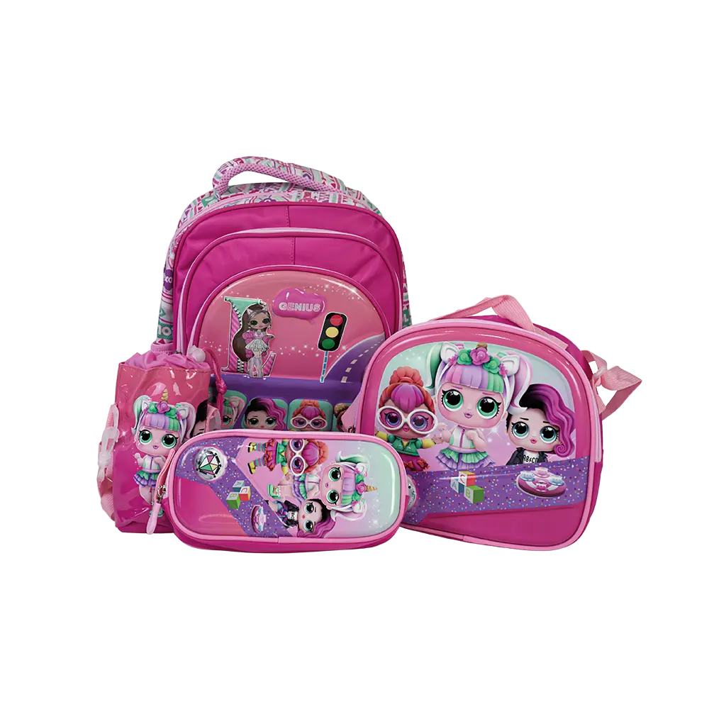 Genius 14in lol design 3 zippers fuchsia backpack set