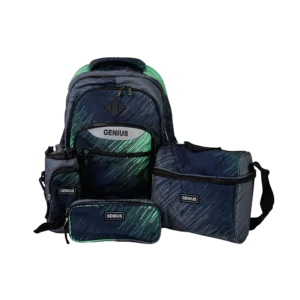 Genius 16in aqua & navy blue 3 zippers aqua backpack set