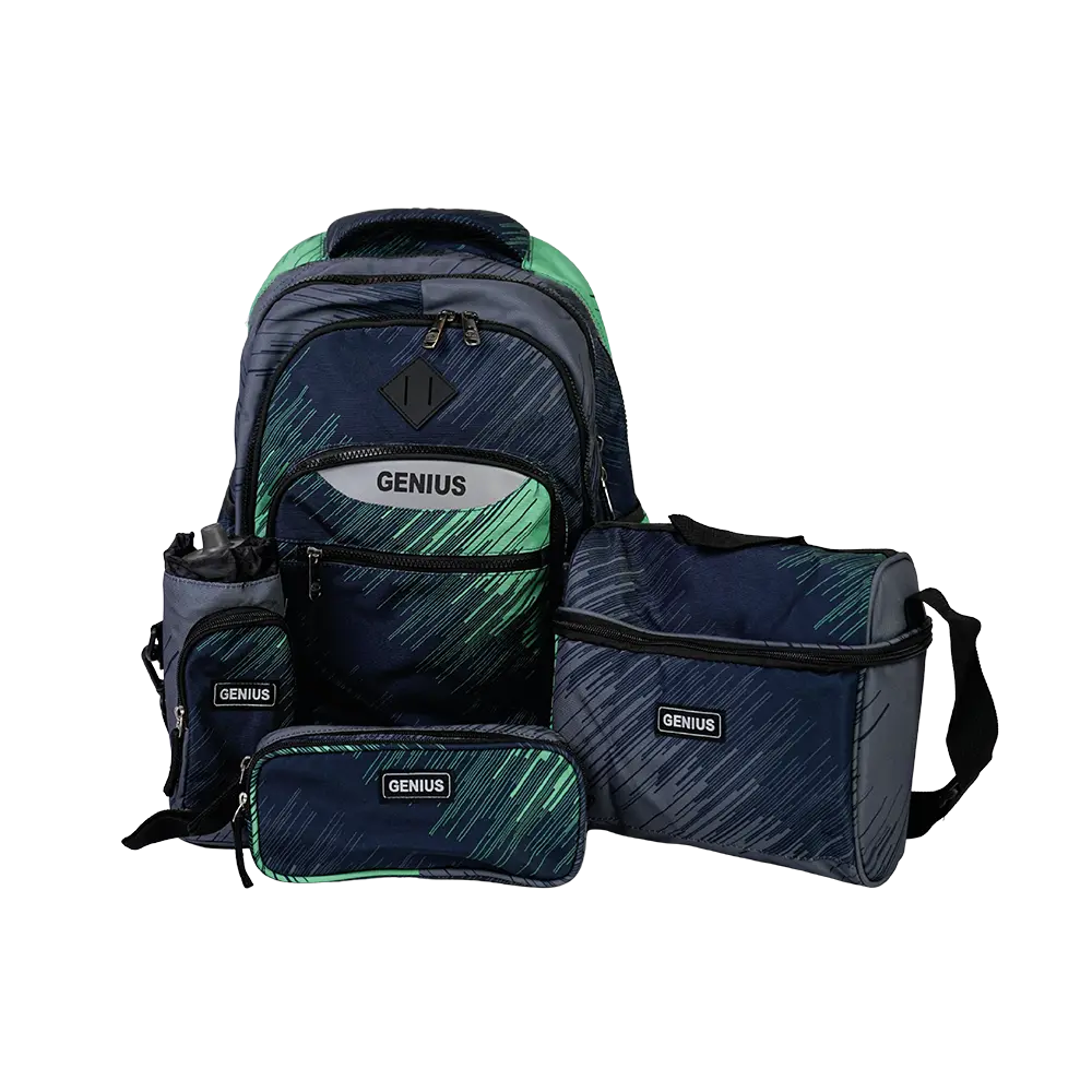 Genius 16in aqua & navy blue 3 zippers aqua backpack set