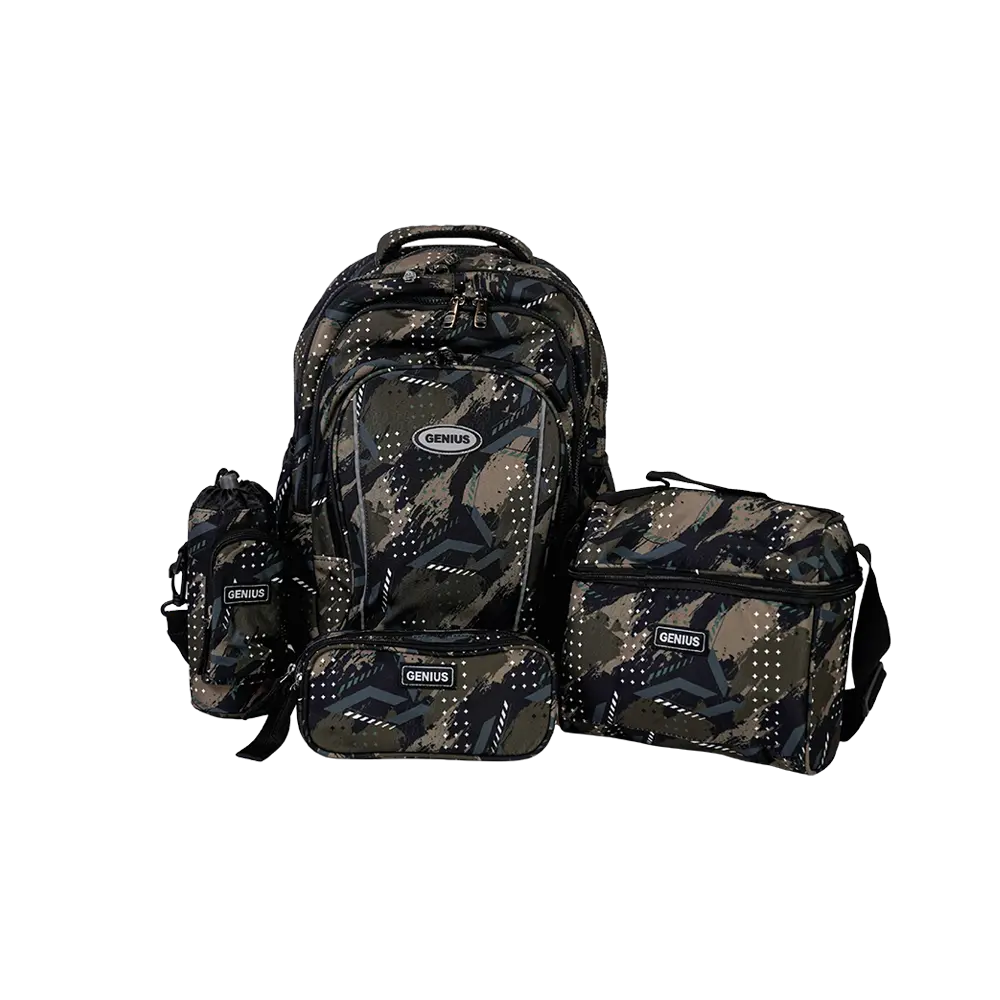 Genius 16in beige & black 3 zippers backpack set