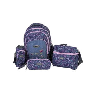 Genius 16in floral design 3 zippers purple backpack set