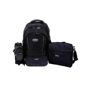Genius 16in geometric dotted design 3 zippers black backpack set