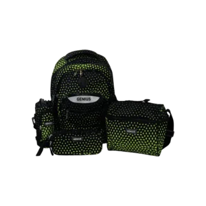 Genius 16in geometric light green dotted design 3 zippers backpack set