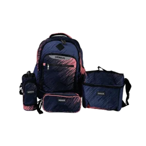 Genius 16in orange & navy blue 3 zippers backpack set